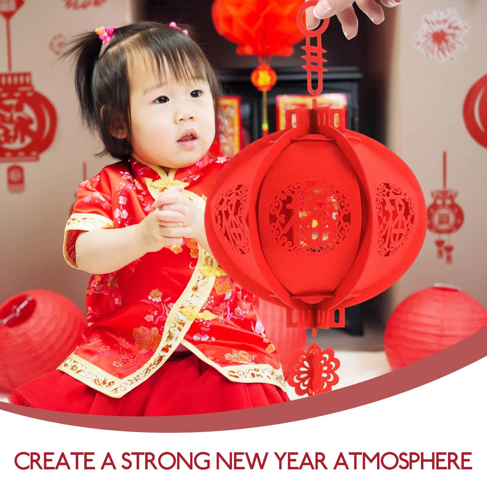 

2pcs Chinese Traditional Lantern Hand-Made Felt Hanging Decor For Spring Festival Home Party Door Wall Window Garden Red Lantern