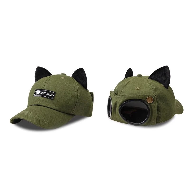 Baseball cap pilot glasses cap cute Cat's ears Steamed cat-ear shaped bread big head circumference anti sun visor cos ca