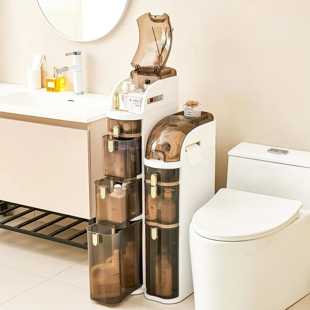 

4-уровневый тонкий шкаф для хранения в ванной комнате — узкий высокий шкаф для хранения вещей 7,1, водонепроницаемые шкафы-органайзеры с подвижным полом и колесиками,