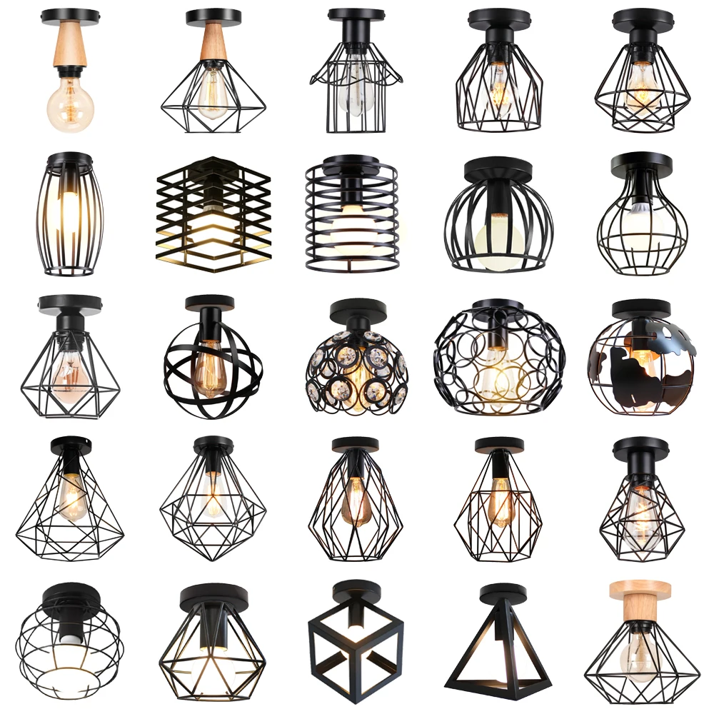 

Vintage Industrial Led Ceiling Light Modern Ceiling Lamp Shade Retro Loft Plafonniers for Living Room Kitchen Cage Home Decor