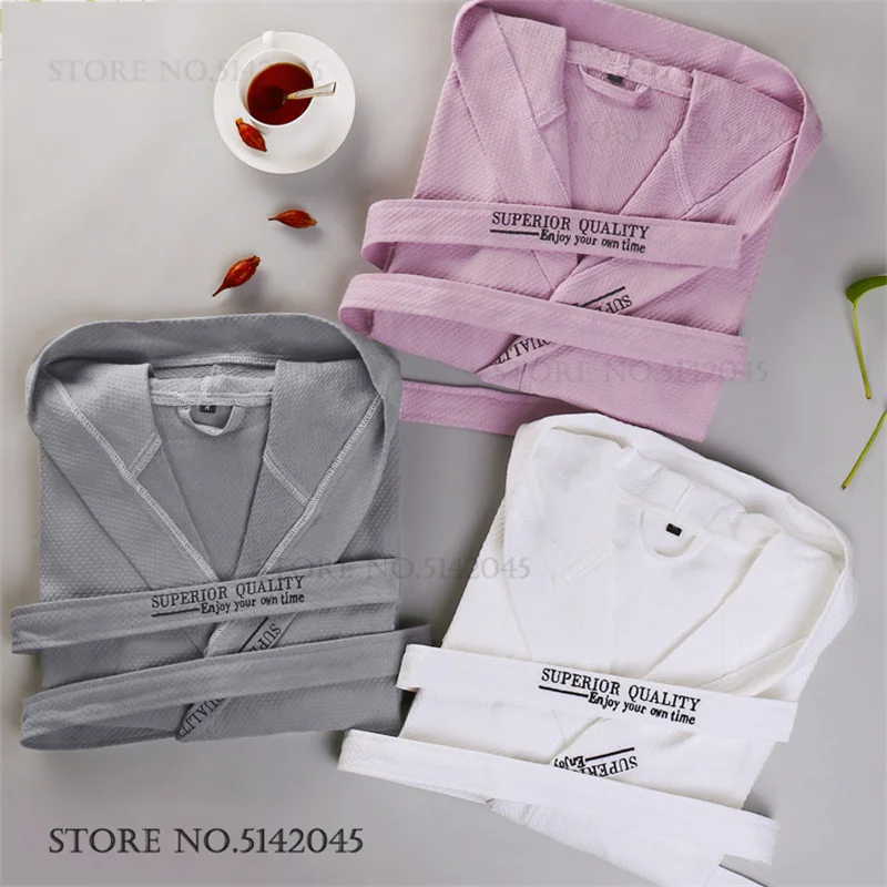 Hotel Couple Hooded Bathrobe Kimono Gown Yukata 100% Cotton Waffle Sleepwear Long Robe Home Dress Loose Casual Loungewear Pajama
