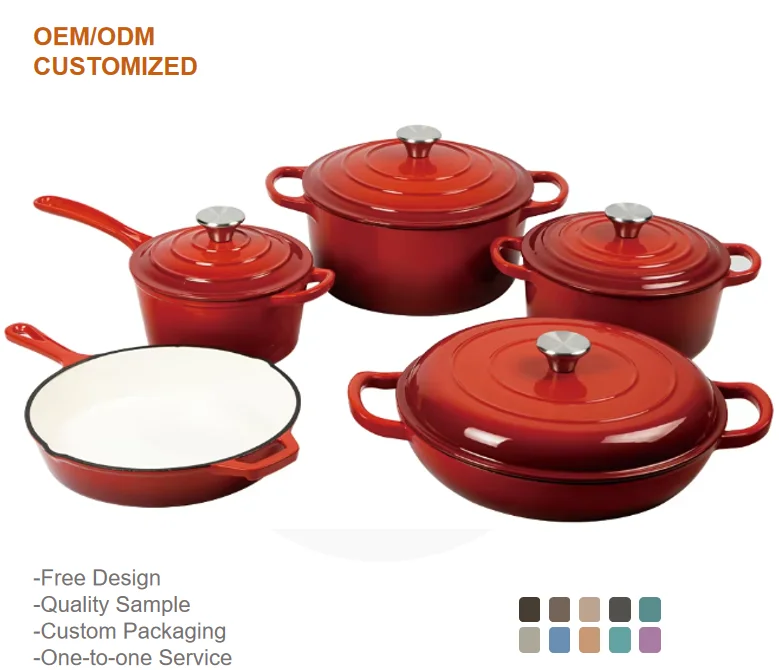 Kitchen enamel coated cast iron non stick cooking pots And pans cookware set casseroles Low MOQ soup stock pot skillets