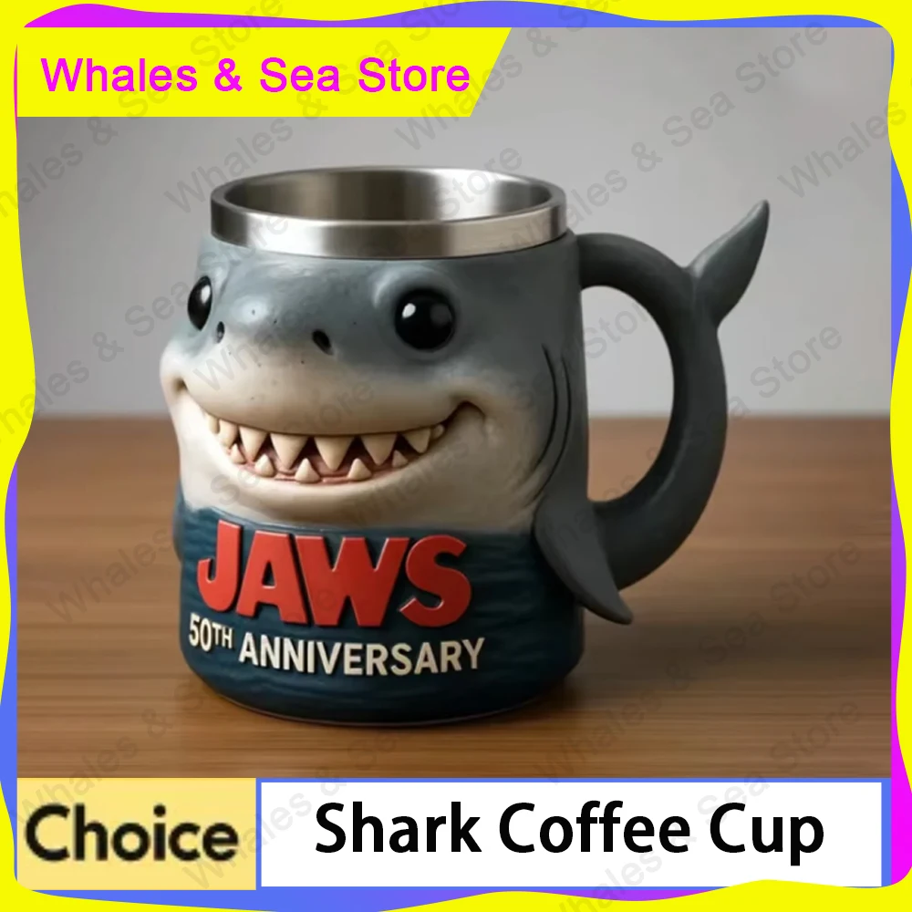 Taza de tiburón divertida taza de café 3d revestimiento de acero inoxidable tazas de agua de resina para té tema del océano Espresso cacao regalos de decoración del hogar personalizados