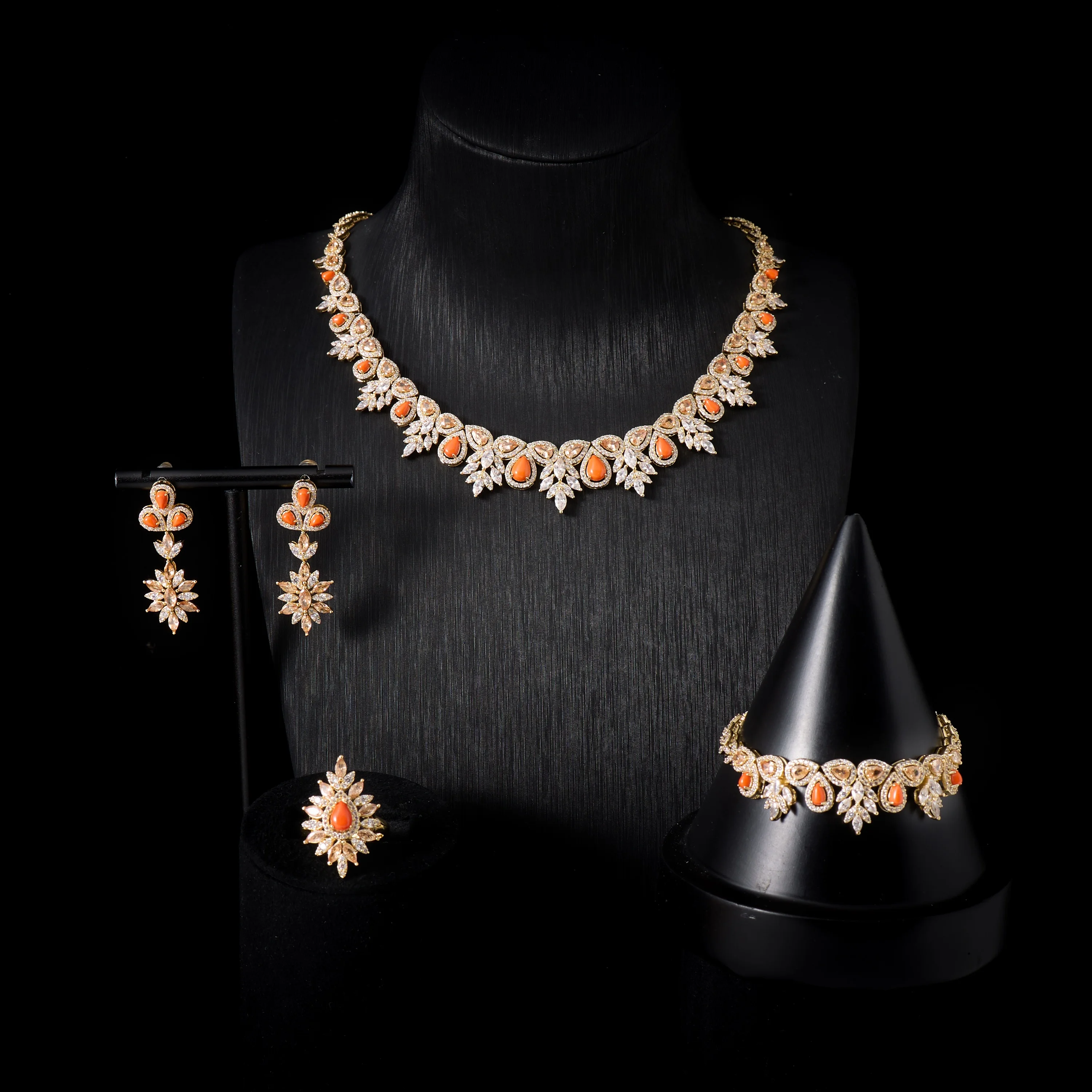 INJEWELIFE  00142 Turquoise Zirconia Jewelry Sets for Women Wedding Accessories Elegant Bridal Jewellery