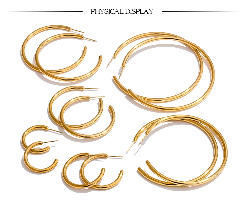 Yhpup 25/30/40/50/60/70mm Minimalist C-Shape Round Daily Hoop Earrings Stainless Steel Versatile Popular PVD Waterproof Jewelry – Detail 14