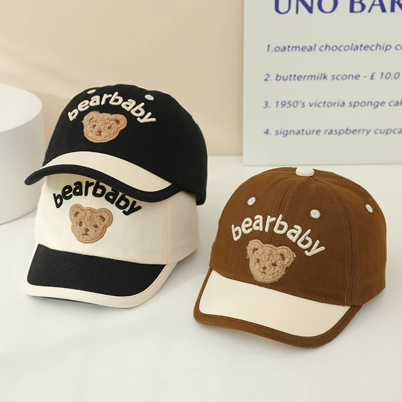 

Korean Bear Baby Baseball Cap Cute Cartoon Patchwork Toddler Peaked Hat Summer Outdoor Kids Boy Girl Sunshade Hats