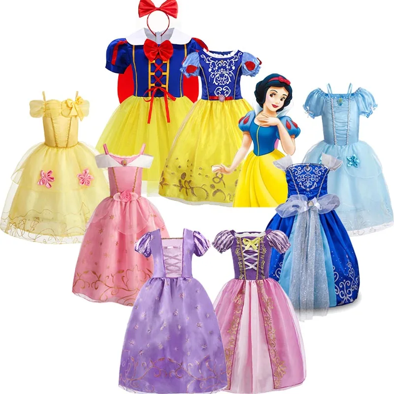 Vestido de princesa Blancanieves de Disney con capa para niña, disfraz de Bella, Rapunzel, fiesta de cumpleaños, Aurora, Cenicienta, Vestido