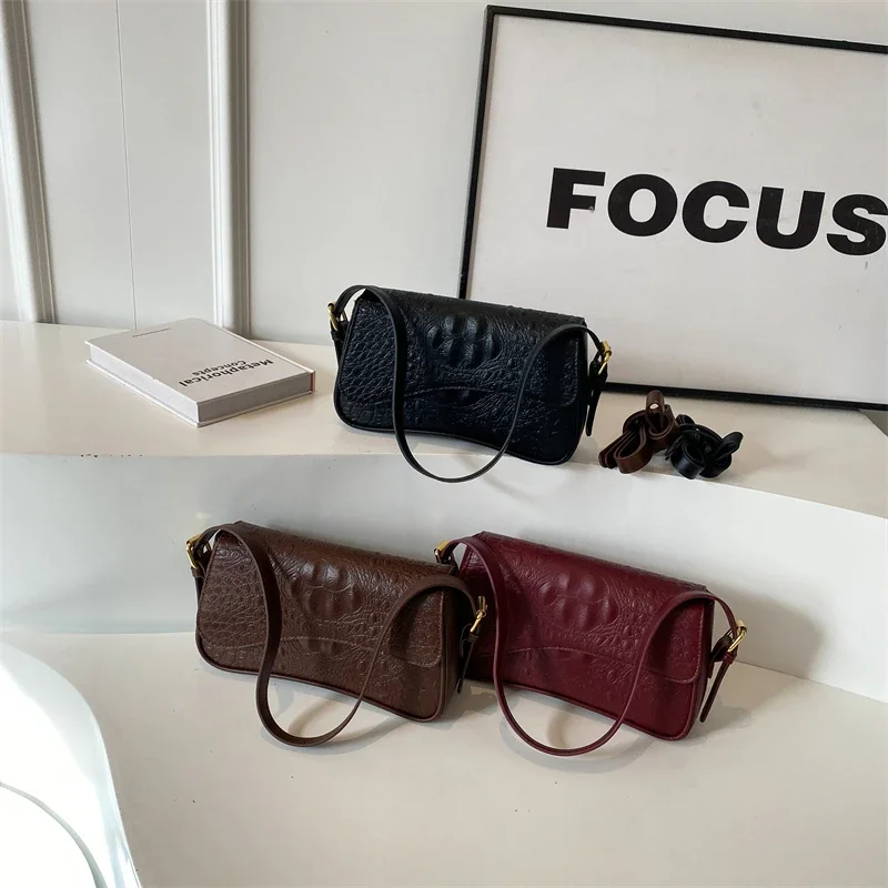 Vintage Pu Leather Crossbody Bags for Women 2023 Designer Females Small Flap Shoulder Underarm Bag Armpit Handbags and Purses