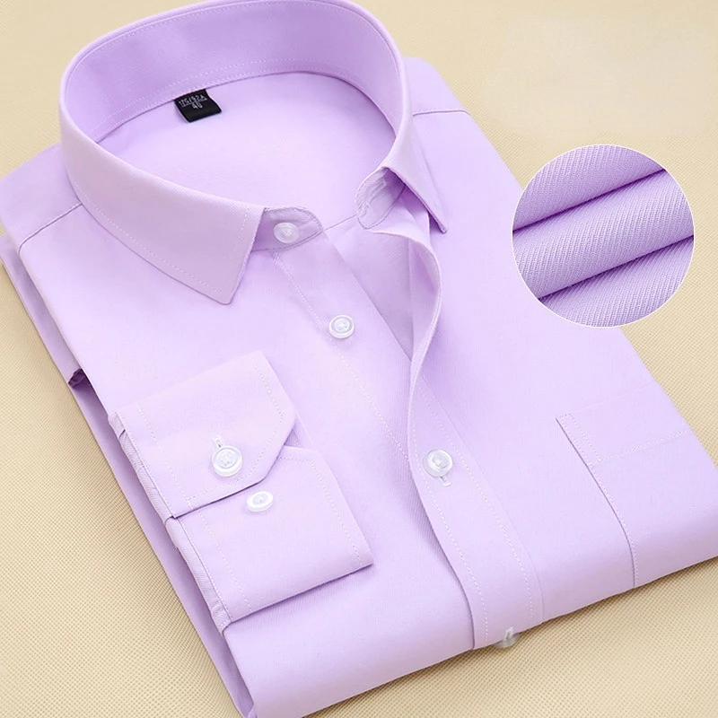 8XL Pure Color Long Sleeve Shirt for Men Work Office Business Classic Longsleeve Shirt for Men Casual Men's White Dress Shirt