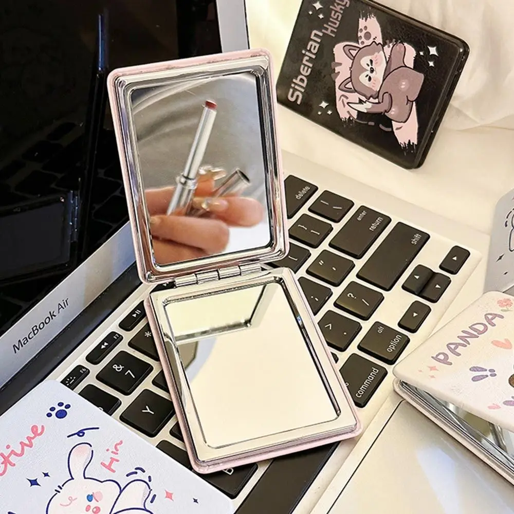 Portable PU Folding Makeup Mirror Foldable Double-sided Foldable Cosmetic Mirror Elegant Cat Rectangle Pocket Mirror Students