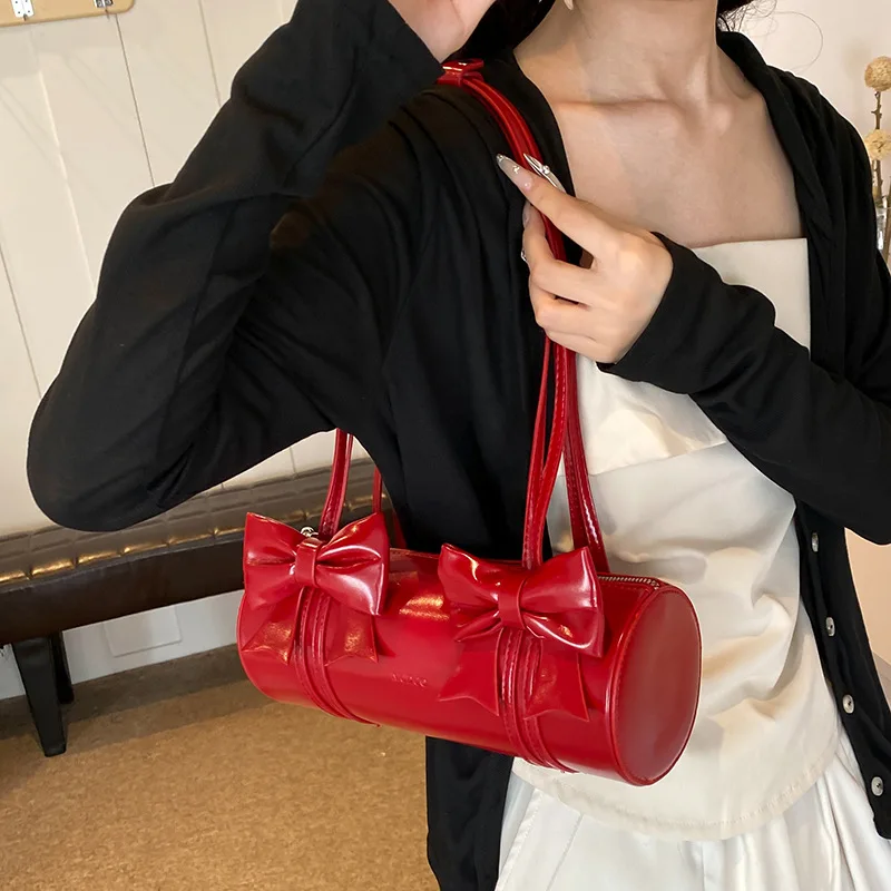 HAEX Fashion Women Underarm Shoudler Bags Trend New Y2K PU Bow E Girl Pillow Handbags Individuality Luxury Designer Bolso Mujer