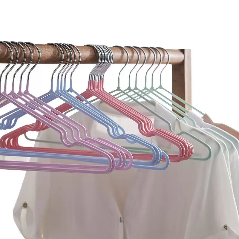 10Pcs/20Pcs Seamless Hangers Metal with Grooves Plastic-Coated Clothes Drying Rack Clothes Support Clothes Hanging Rack
