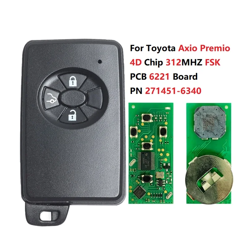 

CN007311 Part Number 271451-6340 For Toyota Axio Premio Keyless 4D Chip 312MHZ 3 Button Smart Key replacement Keyless Go