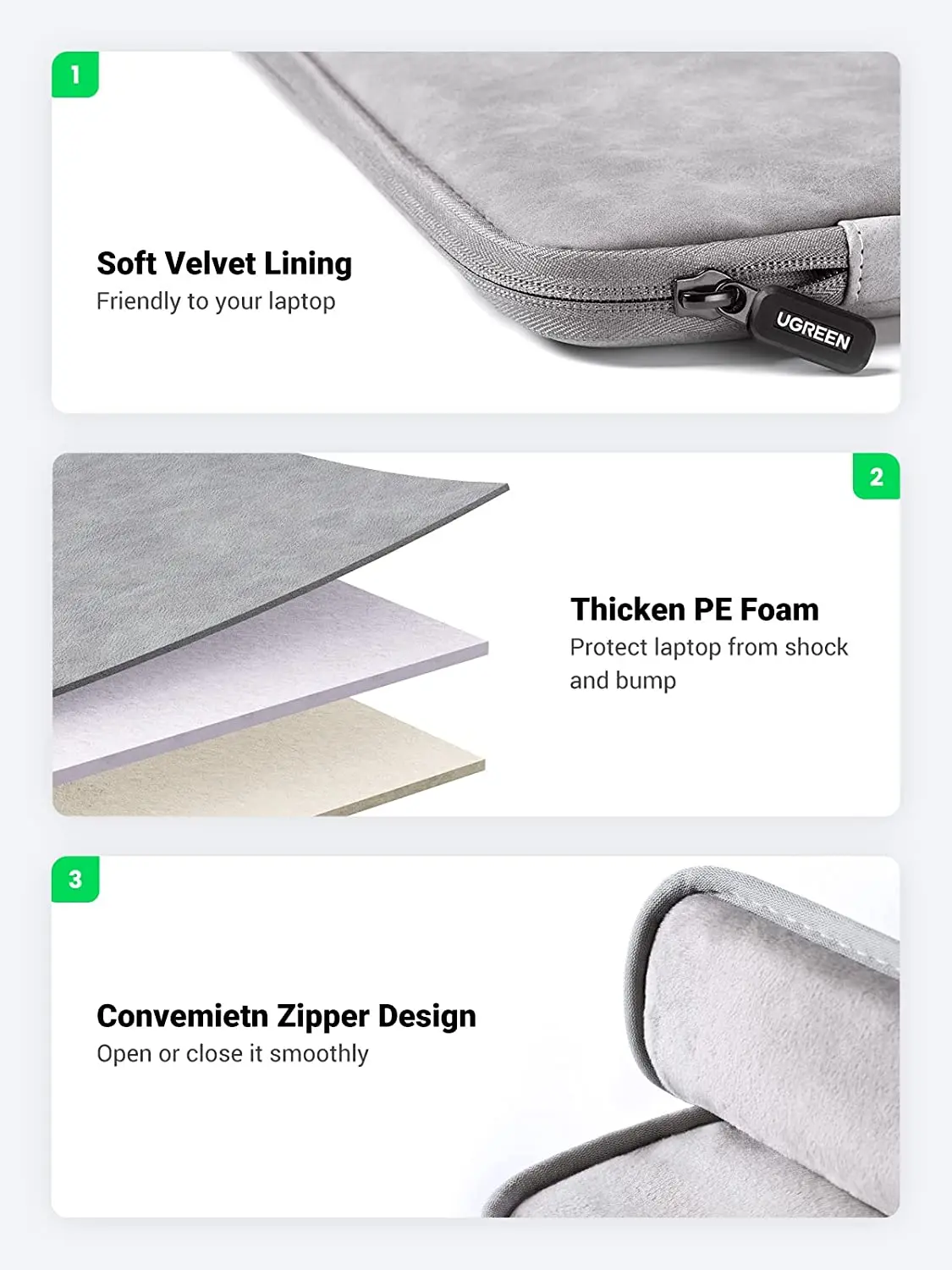 UGREEN 13.3 インチラップトップケース PU スエードレザーソフトパッド入りジッパーカバースリーブケース防水バッグ保護ブリーフケース