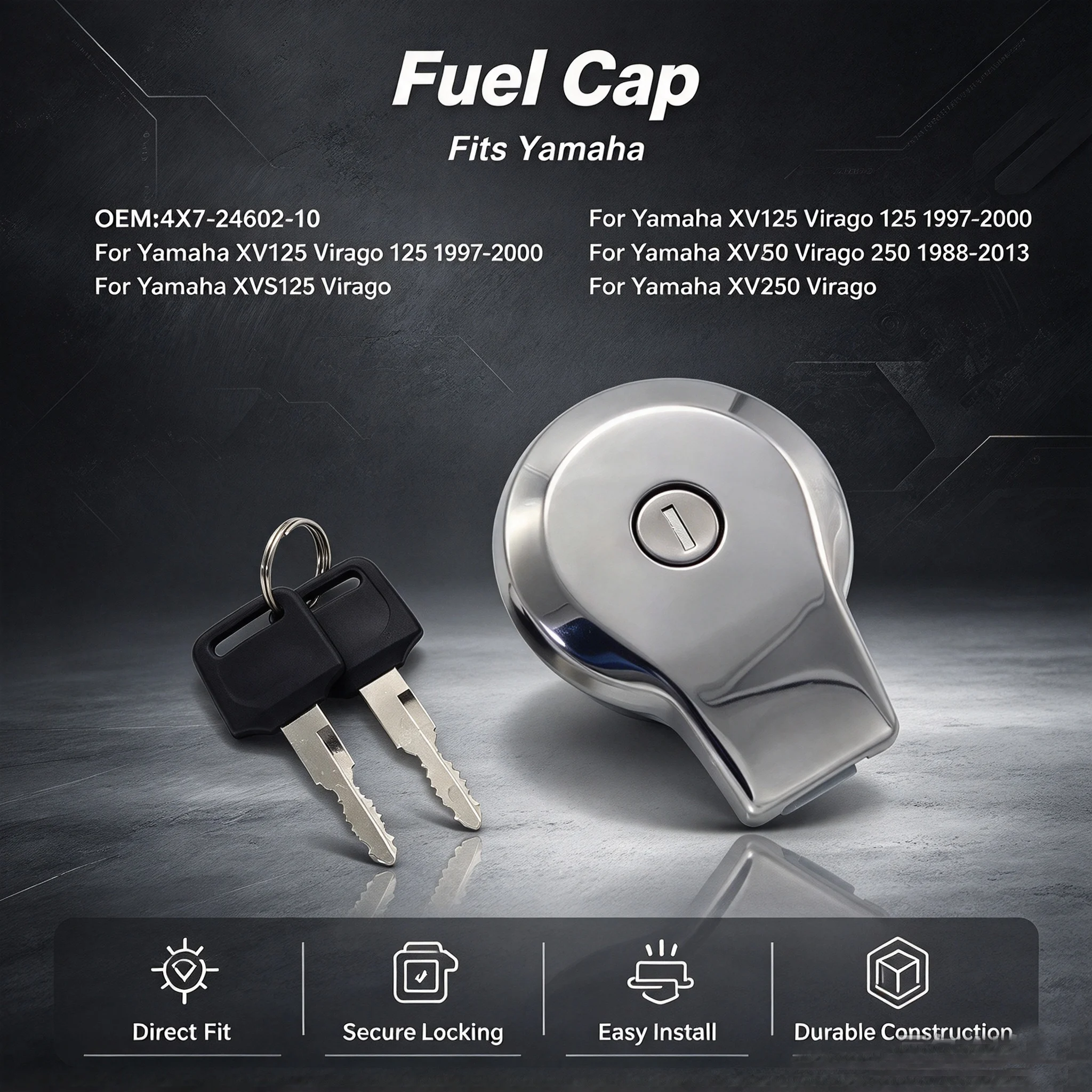 Motorcycle Fuel Gas Cap With Cover Key Tank For Yamaha XV125 XV250 XVS125 XVS250 XV400 XV535 XV700L XV750 XV1100 4X7-24602-10