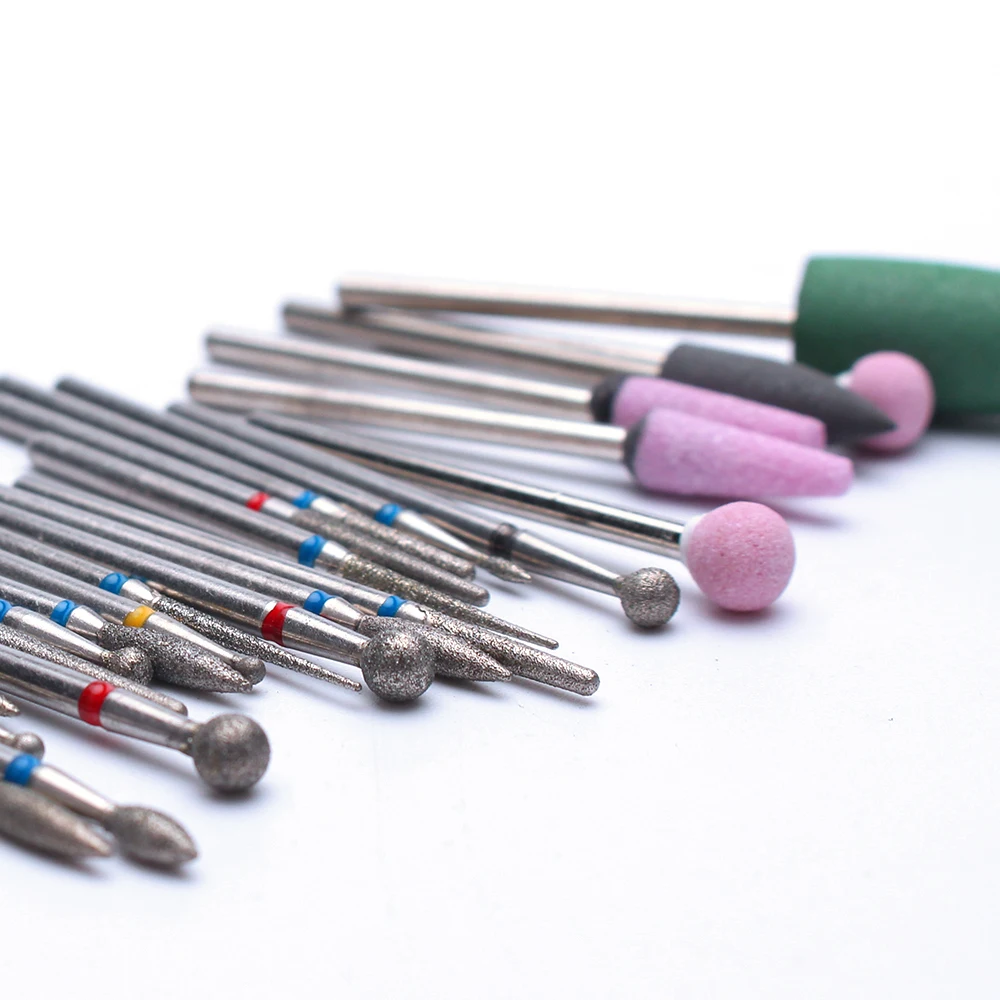 30개/세트 다이아몬드 네일 드릴 비트 세트 네일 살롱 전동 도구 금속 비트 네일 파일 밀링 커터 매니큐어 액세서리