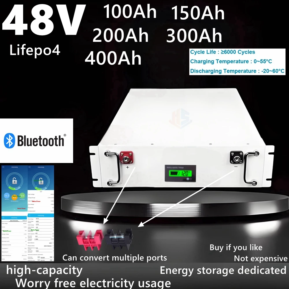 HS 48V 100Ah 120Ah 150Ah 200Ah 300Ah 400AH Lifepo4 Lithium Battery bluetooth BMS Solar Energy Storage System For Base Station