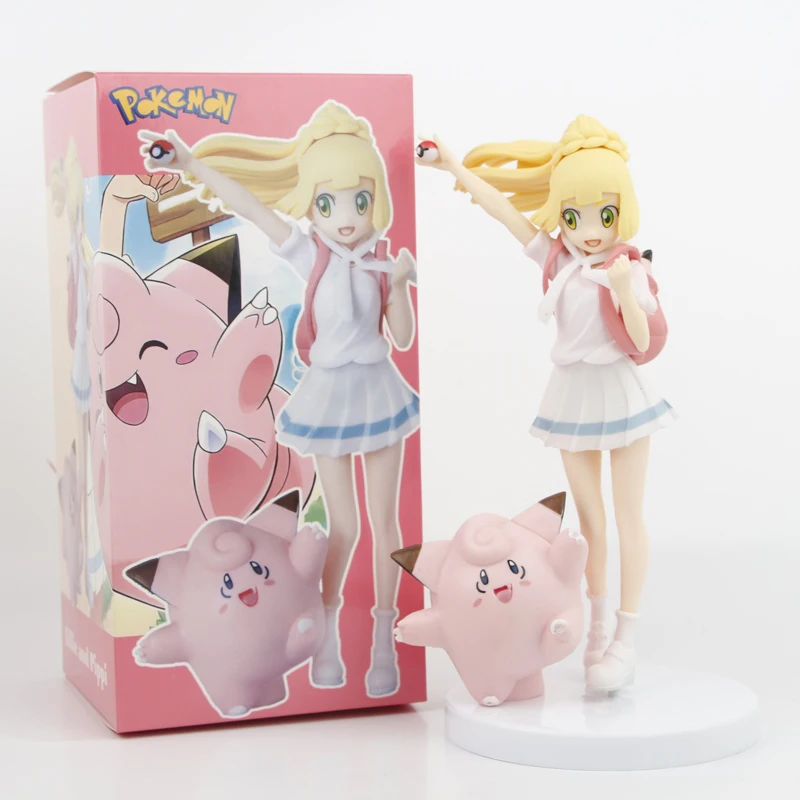Pokemon Lillie mit Clefairy Anime Actionfigur Spielzeug 19CM Kawaii Cartoon Fashion Charmander Psyduck Puppe Kindergeschenk