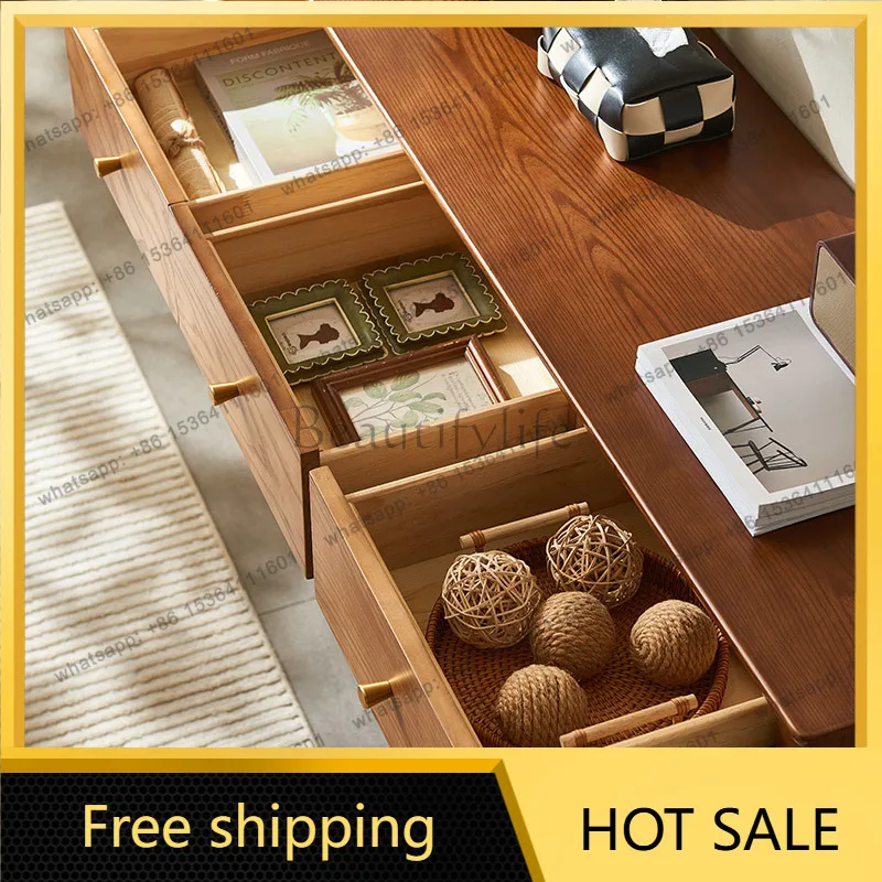 LD wabi-sabi Japanese rattan solid wood dining side cabinet log wind living room storage cabinet