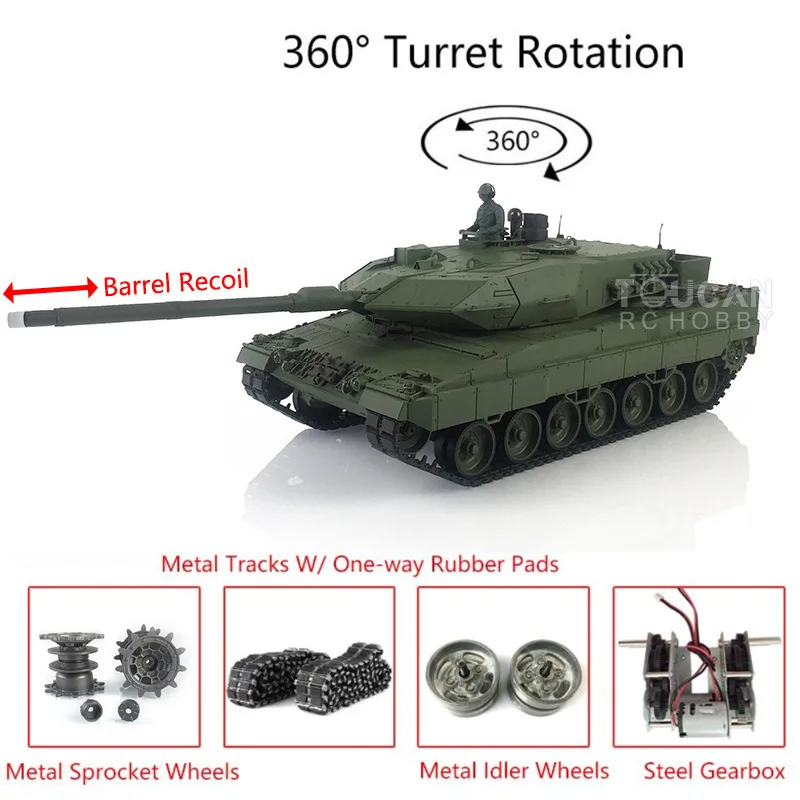 HENG LONG 1/16 3889 TK7.0 Remote Control Tank RC Panzer Leopard2A6 Car Chassis Barrel Recoil Airsoft Metal Tracks TH19269-SMT4