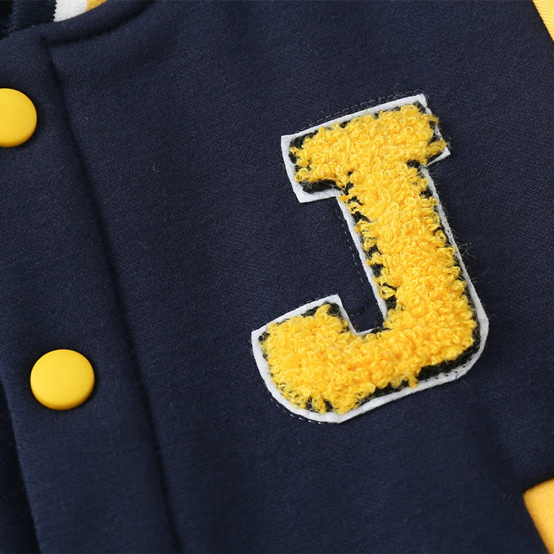 Kids Embroidered Color-Block Long Sleeve Thicken Sweatshirt Autumn Fashion Single-Breasted Baseball Jacket for Boys, 2-7 Years