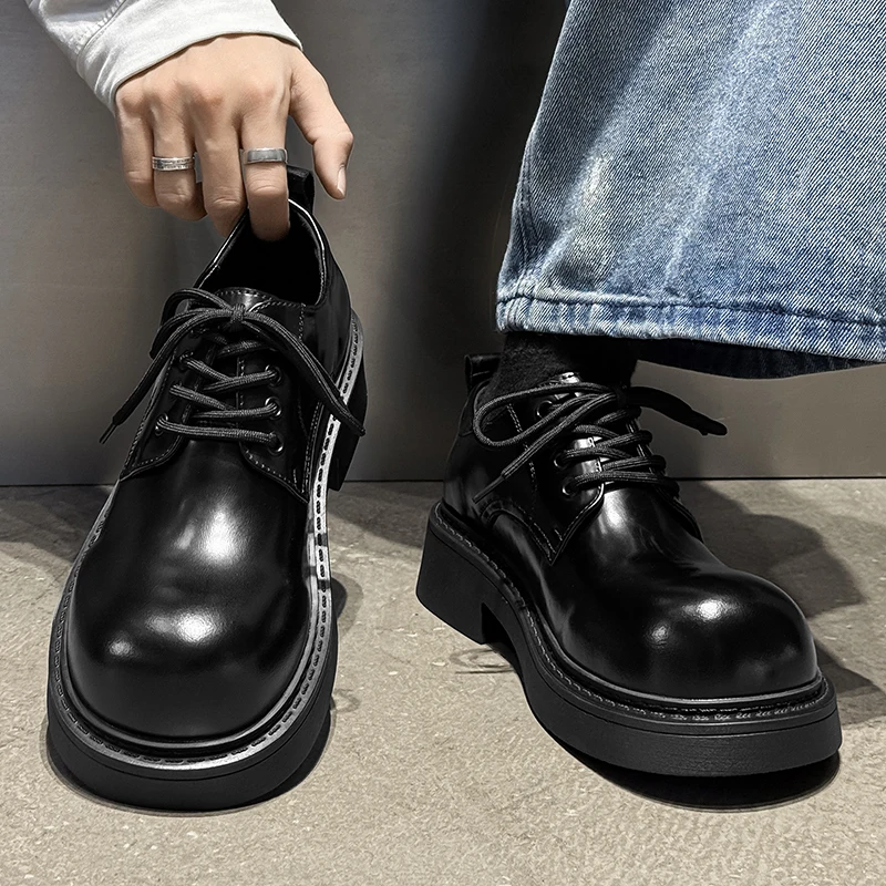 Classic Men Big Toe Derby Shoes Multiple Colors Brand Men' Casual Lace Up Thick Soled Business Leather Shoes Social Shoes Men
