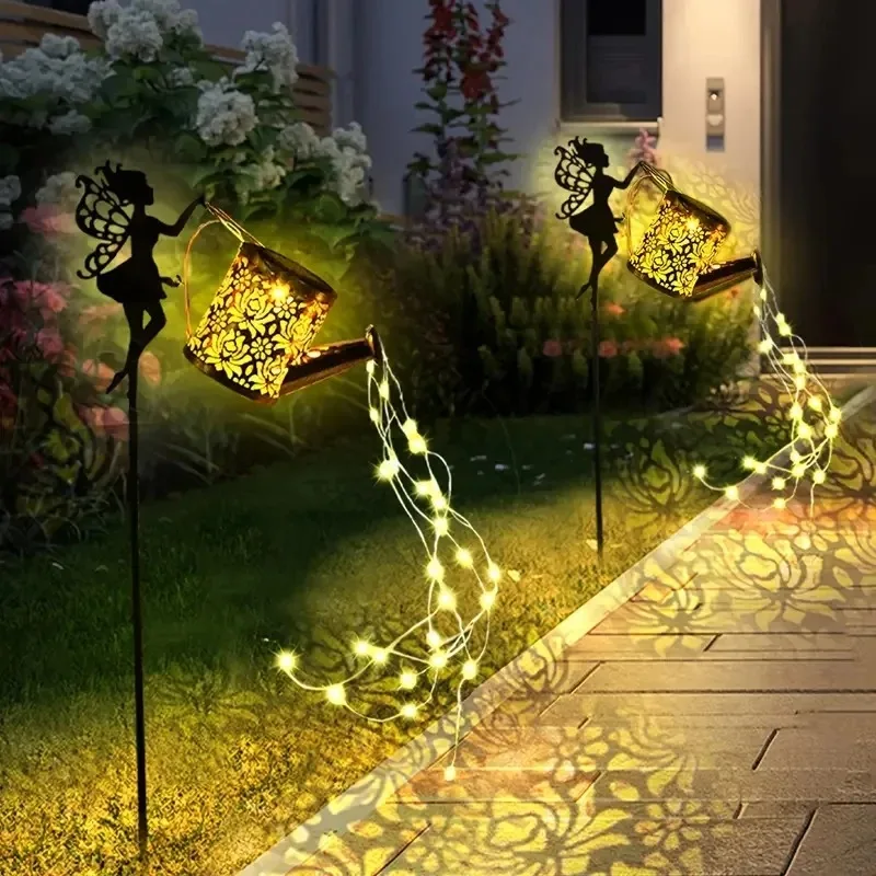 

LED Outdoor Waterfall Garden String Lights 1PC Solar Watering Can Lights Outdoor Hanging Waterproof Garden Decor Warm Light