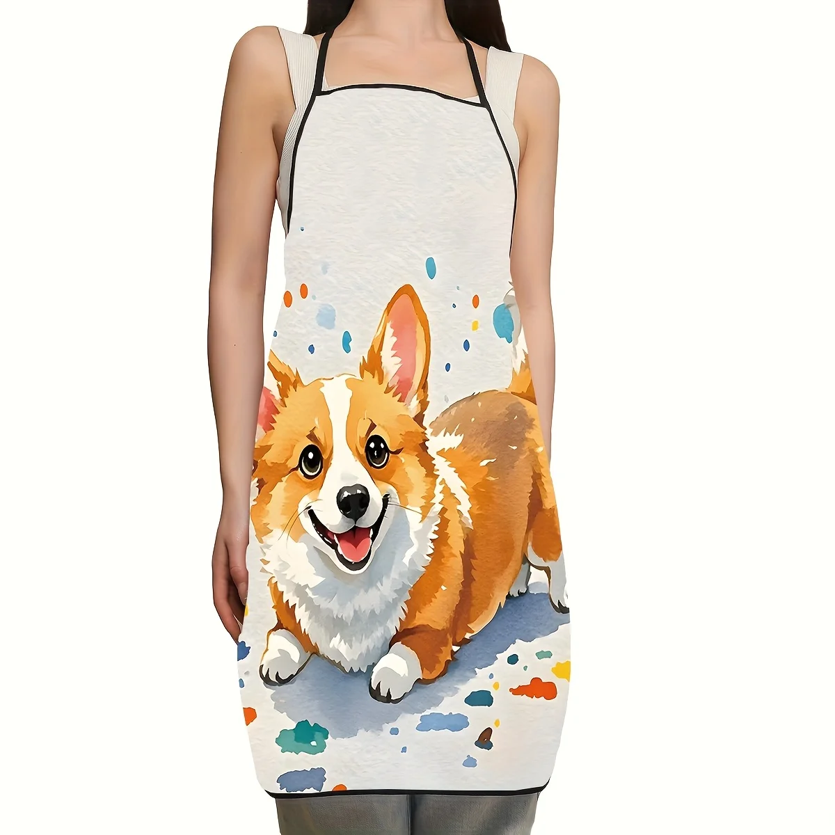 Cute Corgi Dog Print Apron for Kitchen Baking Cooking Apron Apron Smock Gift for Women