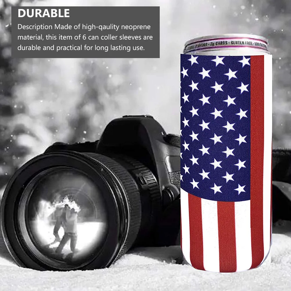 

Набор из 6 неопреновых чехлов для пивных бутылок с американским флагом, термоизолированные чехлы для банок с флагом США, украшение для вечеринок и барбекю