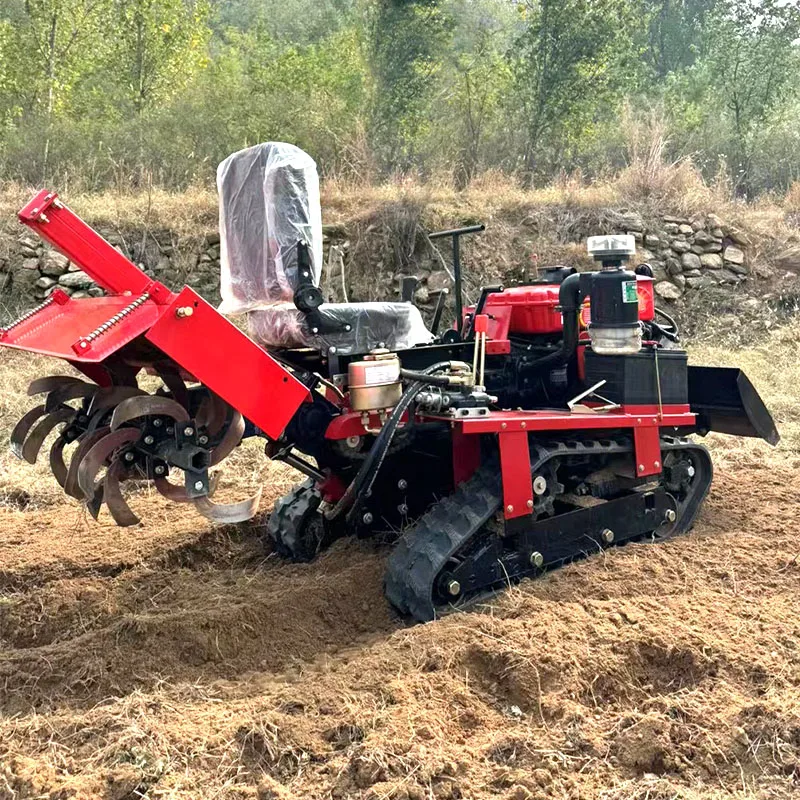 Small Crawler with Cultivator and Bulldozer for Paddy Field Rubber Tracks Rotary Tiller