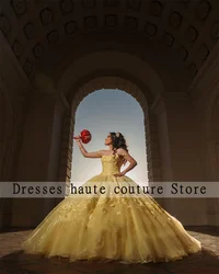 Yellow Lace Quinceanera Dresses Ball Gown 2024 Off The Shoulder Party Dress Sweet 16 Dress Lace Up vestidos de quinceañera