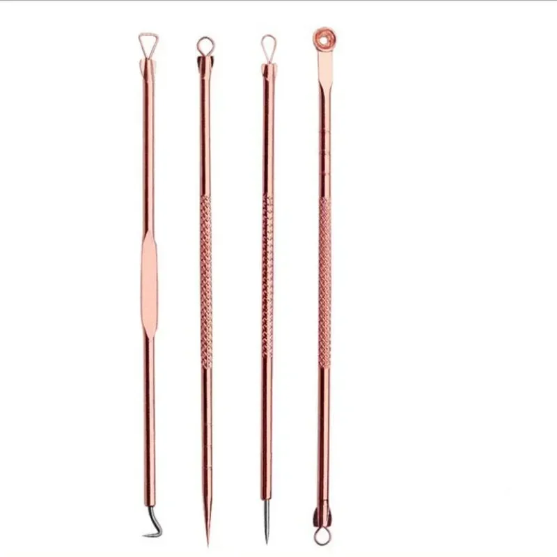 4pc/set Acne Blemish Remover Blackhead Extractor Black Dots Cleaner Needles Set Black Spots Pore Cleanser Tool Rose Gold Sliver