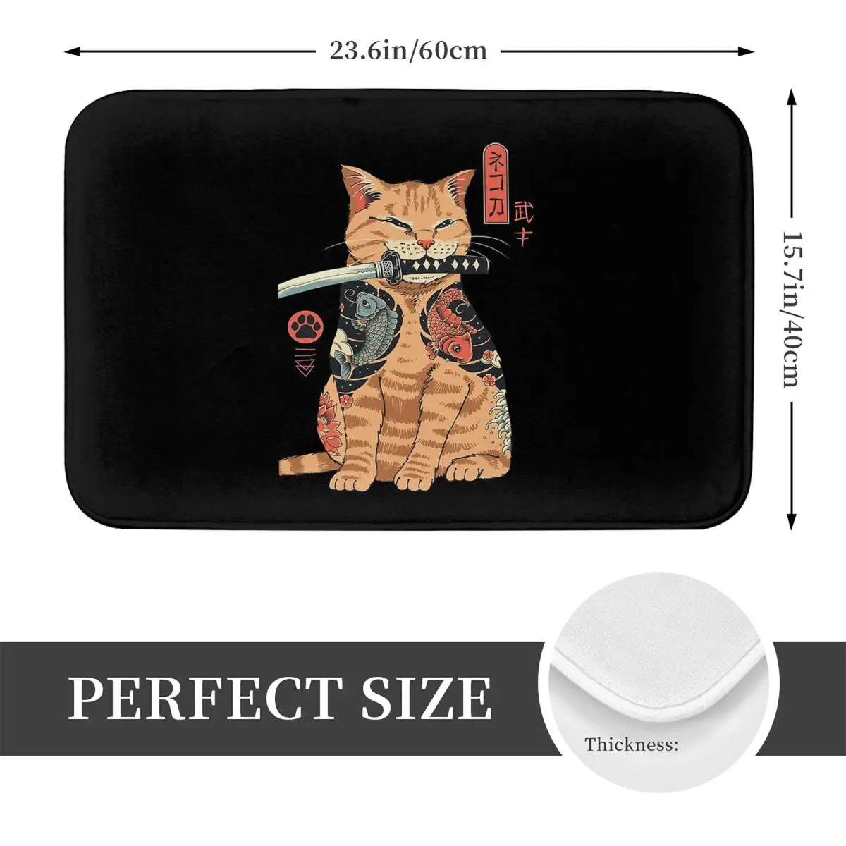 Catana Cats Retro Samurai Yakuza Holder Non-slip Doormat Floor Mat Dust-proo Carpet Rug for Kitchen Entrance Home Living room