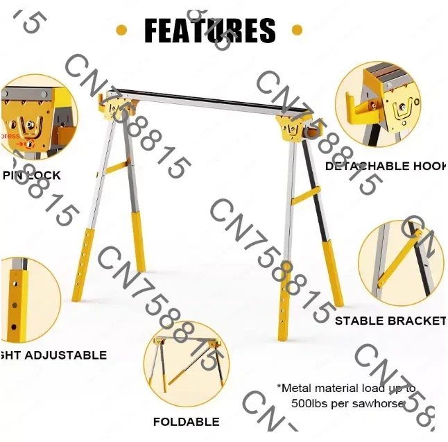 multi-functional iron portable work table iron Trojan horse construction site，Foldable metal saw frame saw horse 250KG