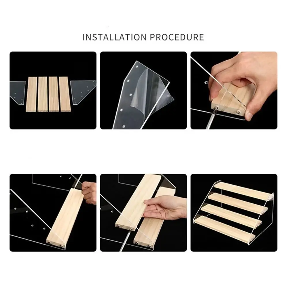 2-4 Tier Acrylic Wood Display Stand Holder Stepped Multifunctional Action Figure Toy Ladder Showcase Glasses Storage Racks