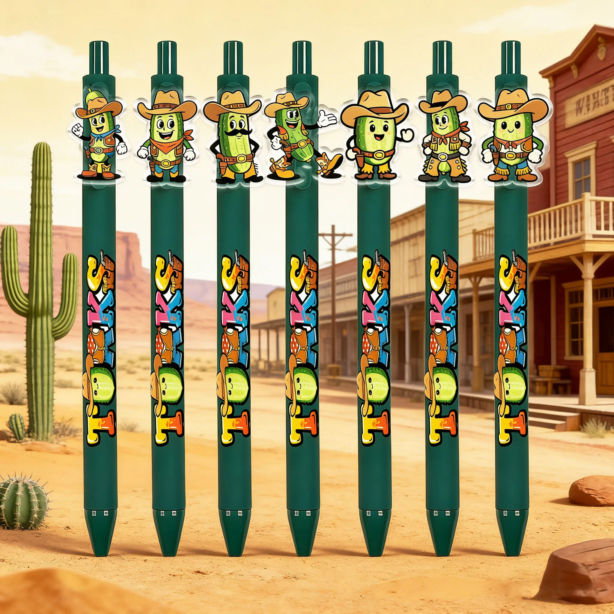 

7pcs/14pcs denim style anthropomorphic cucumber ballpoint pen, dark green, easy to write daily notes pen