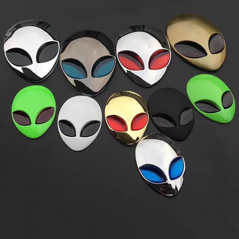 1Pcs Full Metal 3D Alienware Alien Head Auto Logo Sticker Vinyl Badge Car Decals Graphic High Quality Auto Styling Accessories