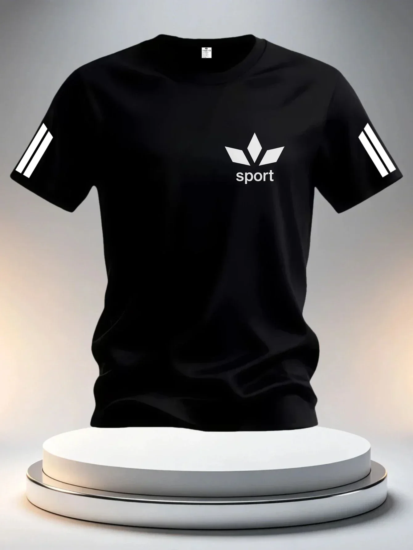 Lässiges, angesagtes Herren-Sommer-T-Shirt mit weißem Sportstreifendesign, modisches bedrucktes T-Shirt für Fitness und Alltagskleidung. – Detail 3