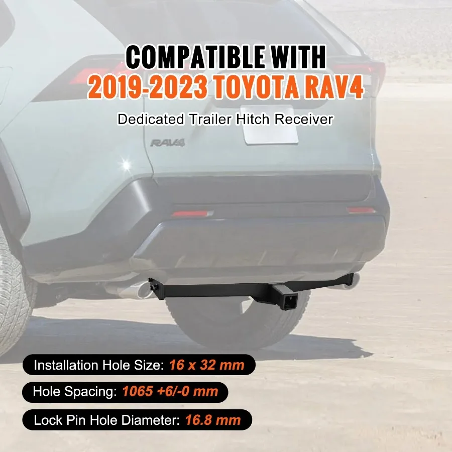 Class 3 Trailer Hitch 2-Inch Receiver Q455B Steel Tube Frame Compatible 2019-2023 Toyota RAV4 6000 lbs Multi-Fit Tow Ball Mount