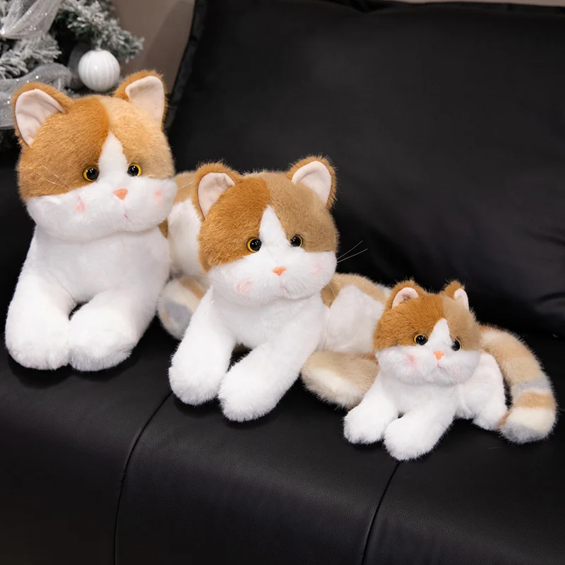 Hot Wholesale Cartoon Long Tail Cat Plush Doll Pillow Colorful Striped Soft Animal Stuffed Toy Home Decoration Gift For Children
