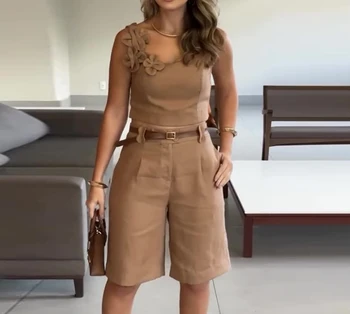 Sexy Elegante Neue Mode 2024 Sommer Herbst Casual Einfarbig Kurze Leibchen Top Casual Stil Fünf Teil Hosen Zwei-stück Set