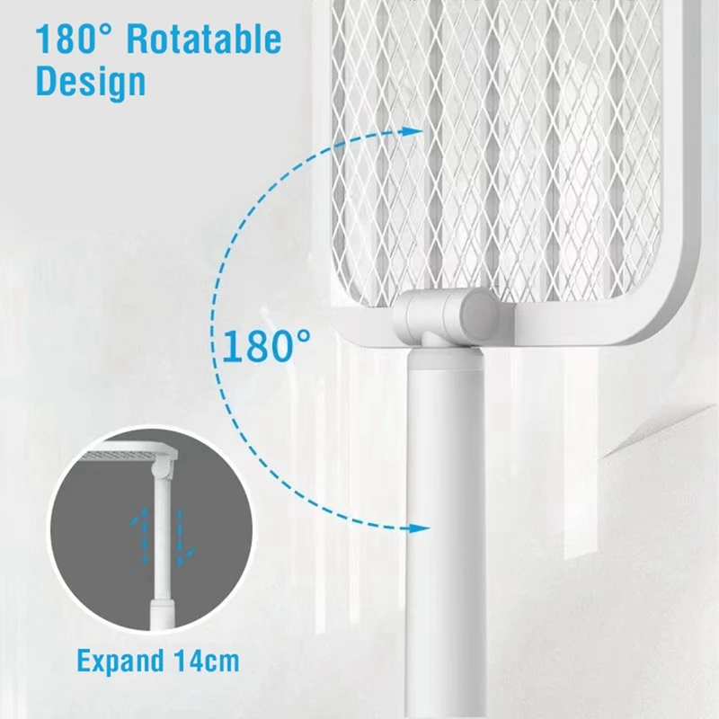 Folding Electric Mosquito Swatter, Pode repelir mosquitos e Fly Swatter Bateria retrátil de lítio, Base de carregamento USB