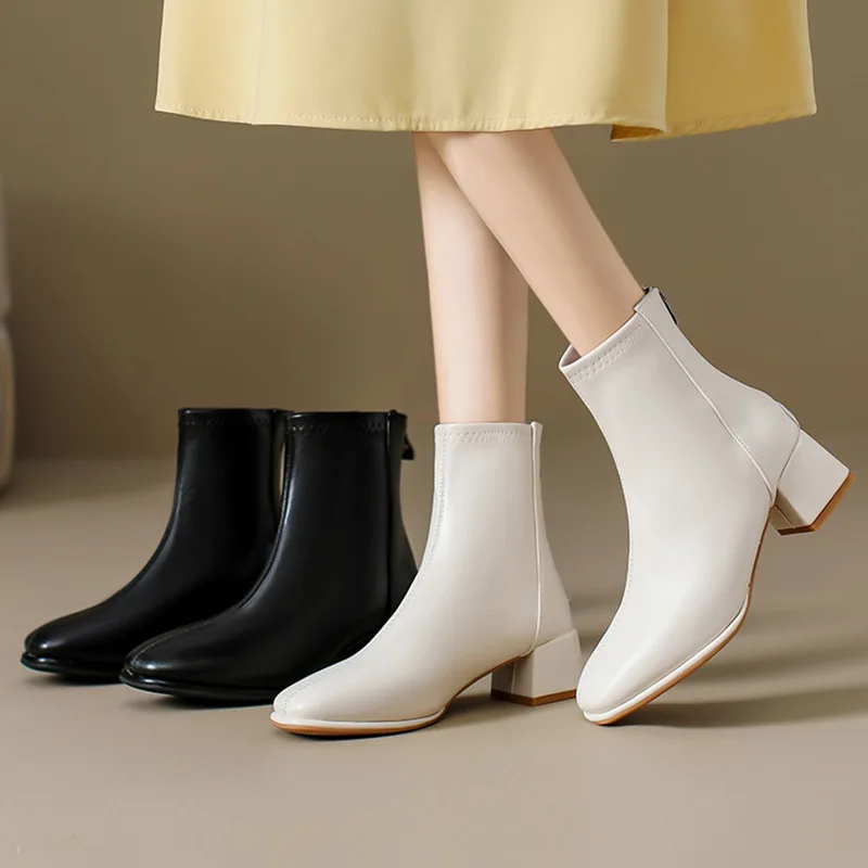 

Ботильоны на высоком каблуке 2026: весенние ботильоны с молнией сзади и плюшевым толстым каблуком для женщин