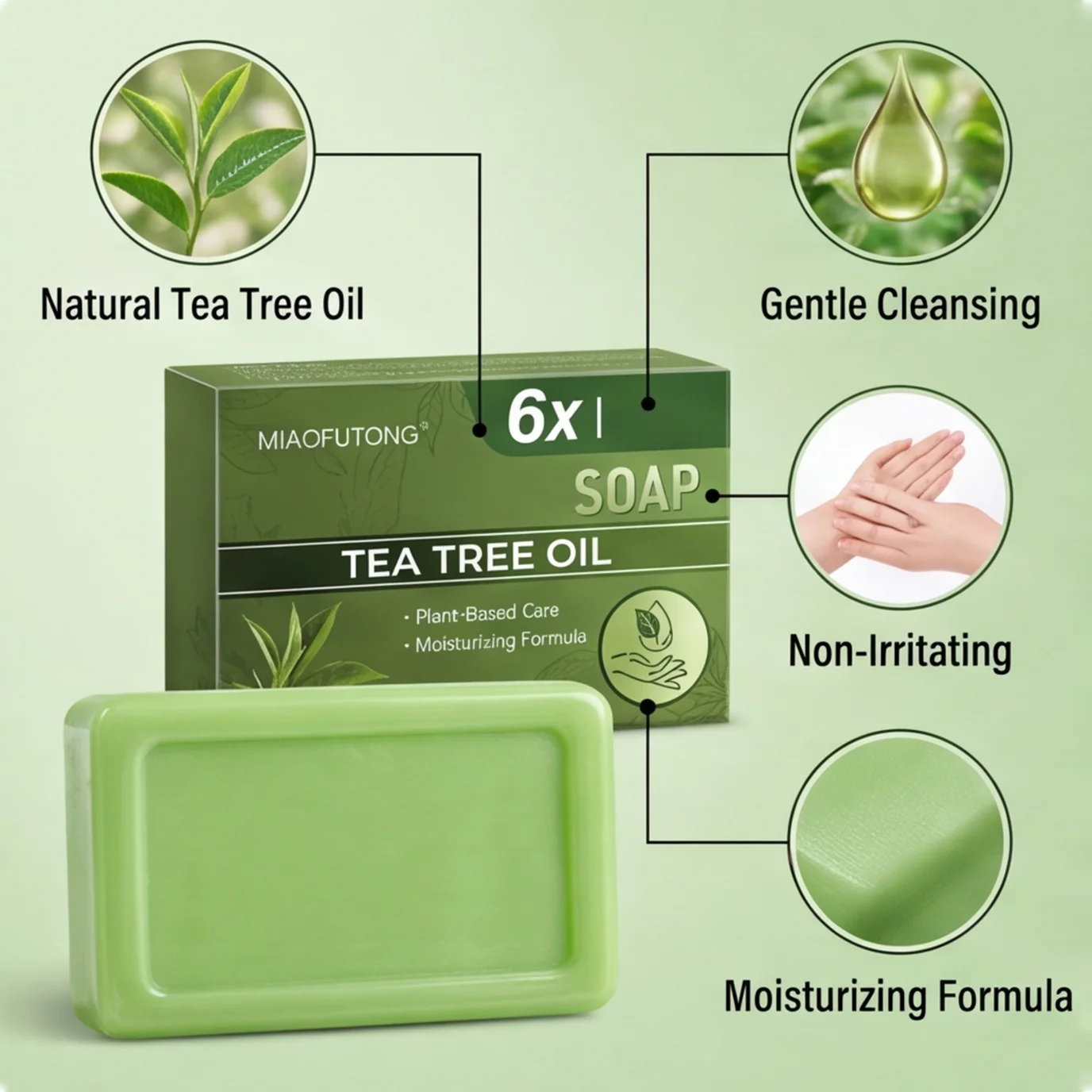 3/5Pc Tea Tree Essential Oil Handmade Soap Gentle Daily Cleansing Bar For Face Body HandSkin Care Soap For All Skin Types 100g view 4