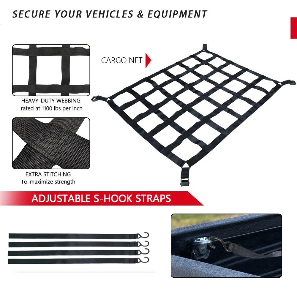Universal Car Track Cargo Nets for Trailers 127x106cm Heavy Duty Cargo Net Car Trunk Rooftop Net Mesh Cargo Net