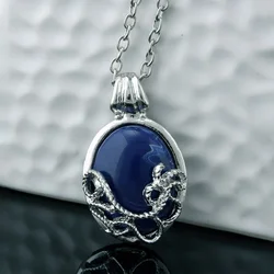 Trendy Blue Gemstone Necklace Romantic Oval Stone Pendant Necklace for Women Fashion Jewelry