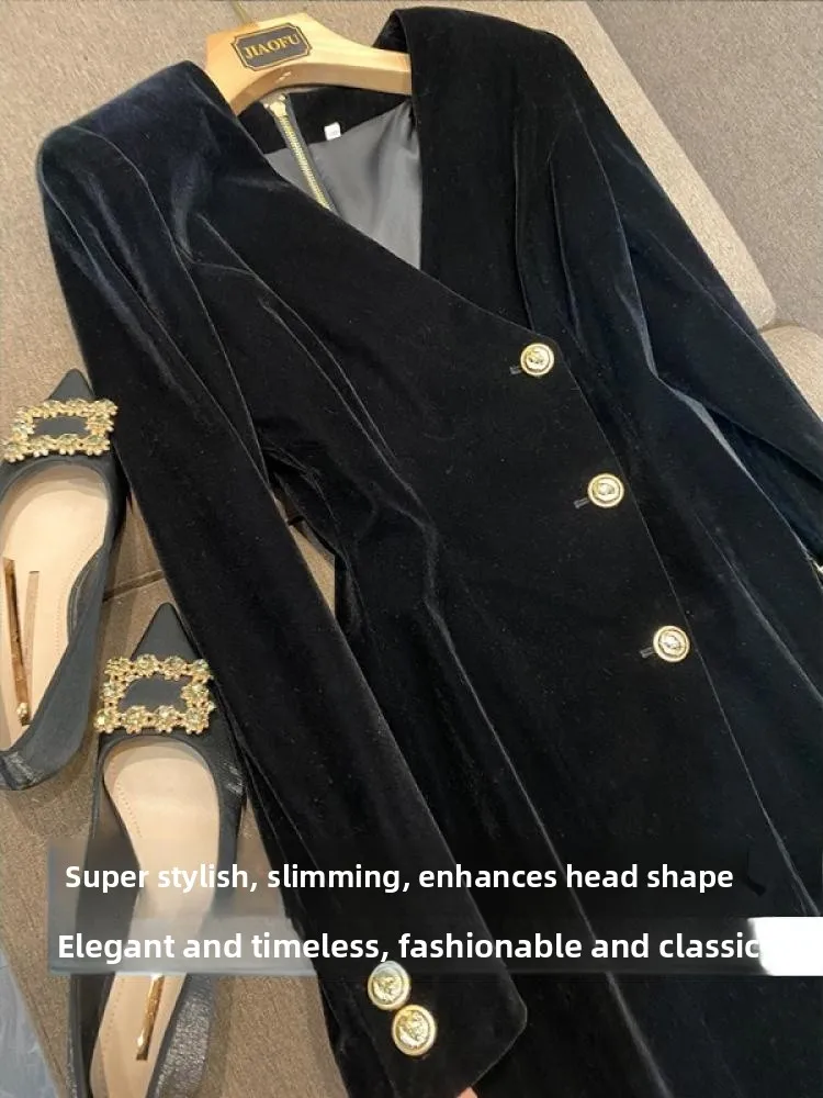 Faionable velours Long Sve Dr manteau v-ne coupe ajustée t-shirt bouton couleur Pure printemps automne hiver femmes Ci trajet