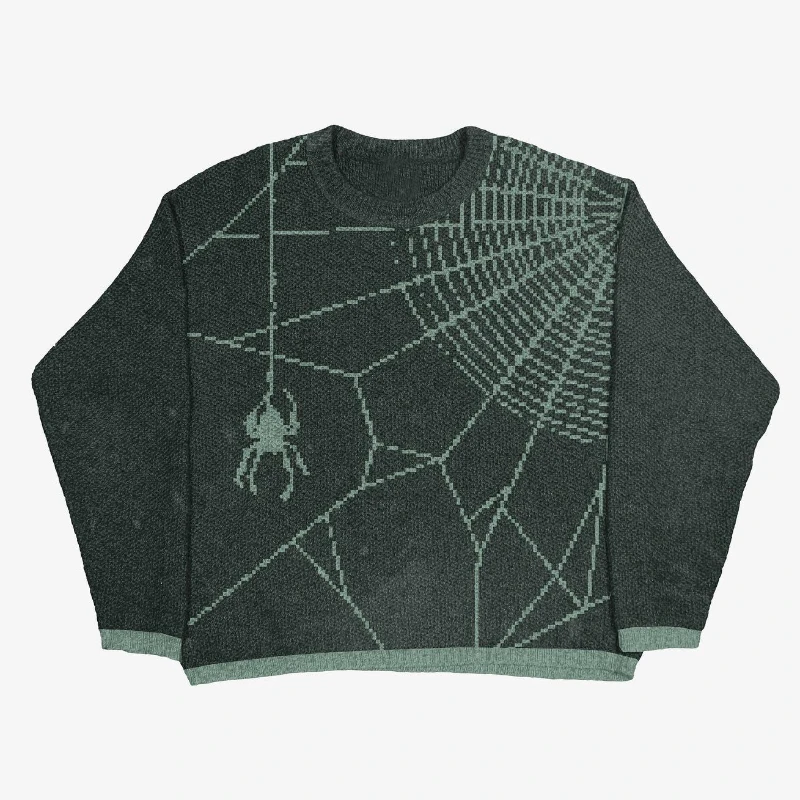 Y2k Hip Hop Knitted Halloween Men's and Women's Sweater 2024 Harajuku Fashion Spider Boy Pattern Printed Loose Top Casual Street