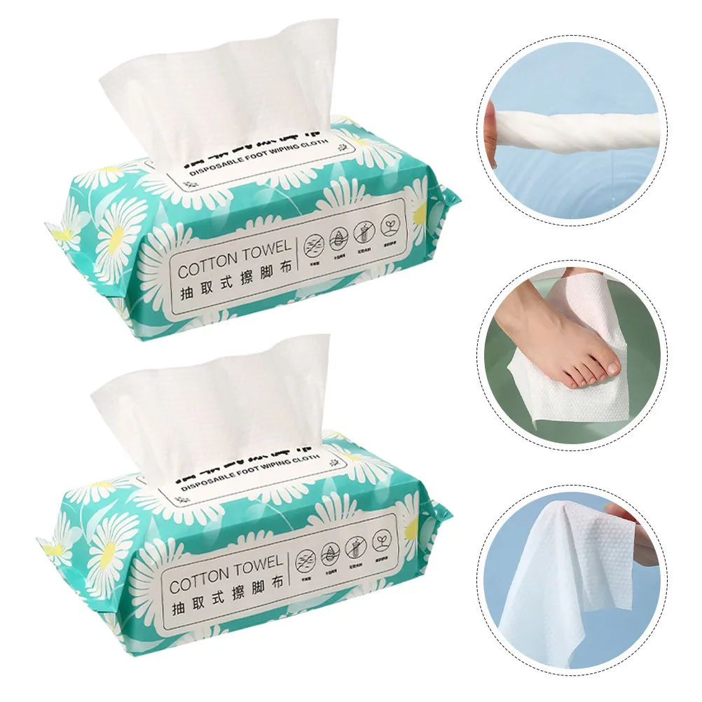 2 Bags Disposable Foot Towels Soft Tear Resistant Wood Pulp Foot Wipes Versatile for Feet Portable Convenient