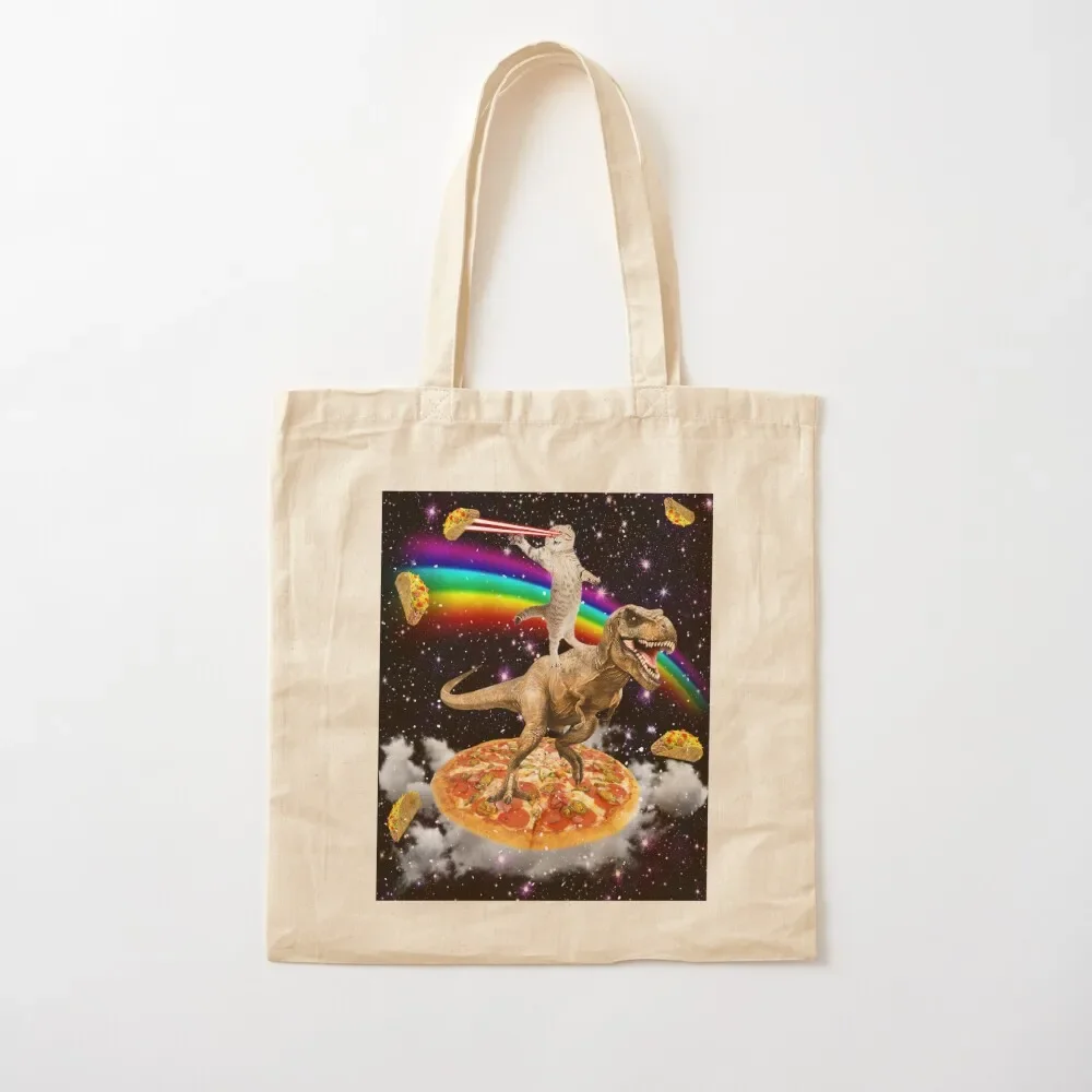 The ORIGINAL Galaxy Laser Eye Cat on Dinosaur on Pizza with Tacos & Rainbow Tote Bag cloth bag woman Canvas Tote Bag